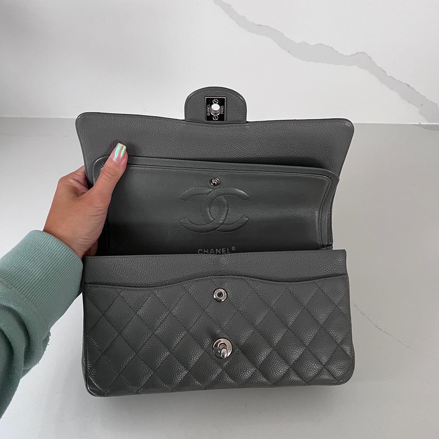 Chanel Grey Medium Double Flap